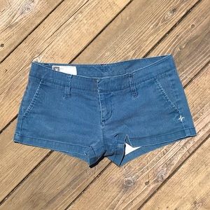 Hurley Women’s Low Rise Shorts, Blue and Dark blue stripes. Size 7.
